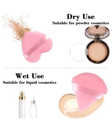 8 Pieces Washable Powder Puffs - Soft Plush Makeup Sponge Set for Face & Body | Reusable Heart & Triangle Shapes | Ideal for Loose Powder & Foundation - Pink - Buy Online on GoSupps.com