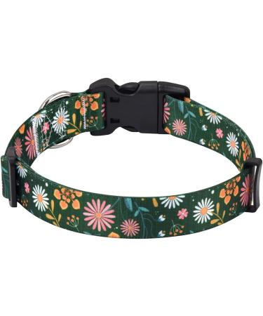 Adjustable Mihqy Dog Collar - Soft Comfort Nylon for Small & Medium Dogs | Dark Green Flower Design (L: Neck 38-63 cm Width 2.5 cm) - Buy Online on GoSupps.com