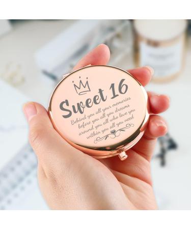 Rose Gold Sweet 16 Compact Mirror - Happy 16th Birthday Gift for Niece, Granddaughter, Daughter - Buy Online on GoSupps.com