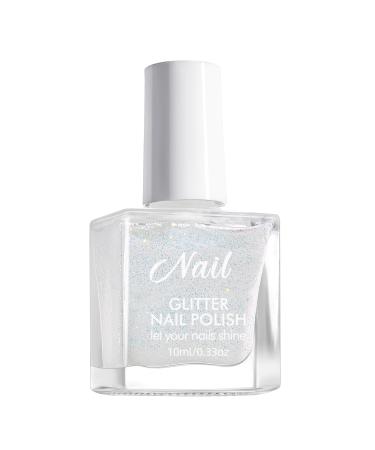 White Nail Polish - Glitter Nail Polish - Glitter Nail Varnish Quick Dry - Shiny Sparkly Nail Varnish - Breathable Nail Polish - French Manicure Nail Polish for Women Girls Nail Art