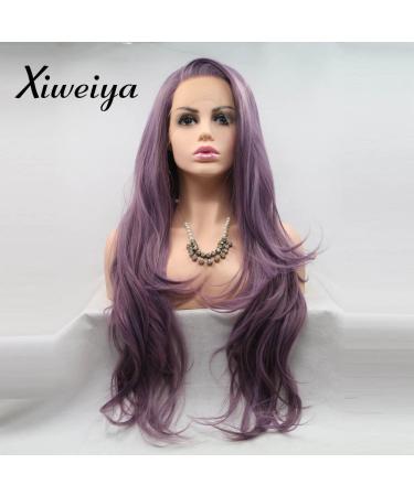 xiweiya Long Mix Matte Purple Lace Wig Nature Wave Synthetic Purple Lace Front Wigs Side Part Heat Resistant synthetic wig long Purple hair Graceful mermaid hair replacement wig soft wig 24inch