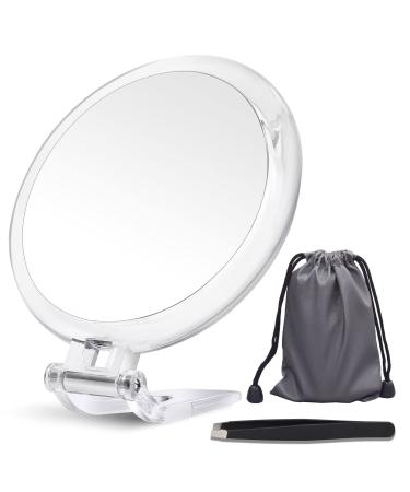 5Inch,20X Magnifying Mirror, Two Sided Mirror, 20X/1X Magnification, Folding Makeup Mirror with Handheld/Stand,Use for Makeup Application, Tweezing, and Blackhead/Blemish Removal. Clear