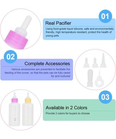 Durable 60ml Pet Milk Bottle | Breeding Bottle for Puppies & Kittens - Water Feeder Set with Nipple Brush (Pink) - Buy Online on GoSupps.com
