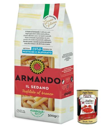 Italian Gourmet E.R. Armando Il Sedano Bronzed Pasta 100% Italian Pasta 500g + Tomato Pulp Italian Gourmet Tomato Pulp 400g Box