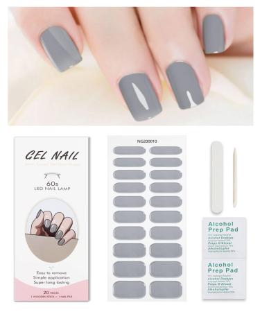 Grey Gel Nail Strips KALEFUL Semi Cured Gel Nail Stickers Nail Art Decoration Design Supplies