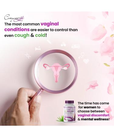 cosynee Boric Acid Suppositories for Women - 60 Capsules + 7 Applicators | Vaginal Health Odor & Dryness Relief - 650 mg Each - Buy Online on GoSupps.com