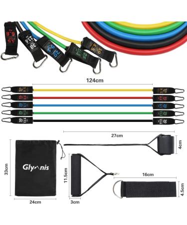 Glymnis Resistance Band Set - 11 PCs Fitness Bands with Handles Door Anchors & Straps for Strength Training & Physiotherapy - Up to 100lbs - Buy Online on GoSupps.com