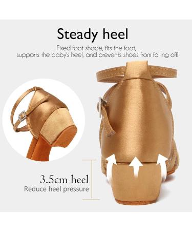 SWDZM Girls Latin Dance Shoes - Satin Suede Sole, Ballroom Salsa Tango Professional Dance Shoes - Beige-202, Size 13.5 Little Kid - Buy Online on GoSupps.com