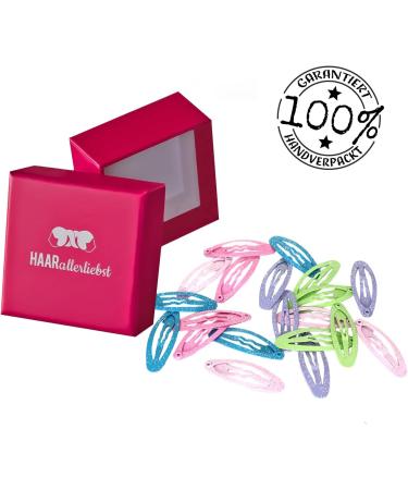 HAARallerliebst Glitter Hair Clips - 20 Colorful Clips (3.7 cm) with Pink Storage Box | Perfect for All Hairstyles - Buy Online on GoSupps.com