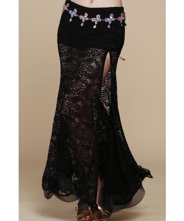 ZLTdream Retro Jacquard Lace Belly Dance Skirt with Safety Pants - Black - Buy Online on GoSupps.com