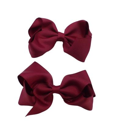 Topkids Accessories 2x Ribbon Hair Bows Hair Clip Hair Bows for Girls Hair Clips Women Girls Hair Clips Girls Hair Accessories Baby Hair Clips Crocodile Clips Hair Bows (10cm Burgundy)