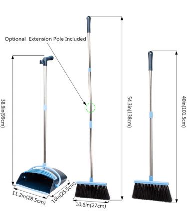 Broom and Dustpan Set 2022 - Heavy Duty 3ft Angle Broom for Indoor/Outdoor Cleaning - Long Handle Sweep Combo for Pet Hair, Garden, Kitchen - Blue - Buy Online on GoSupps.com