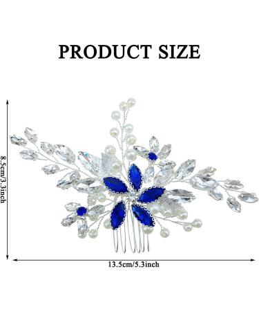 Bridal Blue Rhinestone Pearl Hair Comb - Floral Hair Accessories for Women and Girls - Buy Online on GoSupps.com