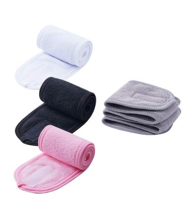 4 PCS Facial Spa Headbands(White  Black  Pink Gray)  Makeup Shower Bath Wrap Sport Headband Terry Cloth Stretch Towel with Magic Tape White  Black  Pink Gray