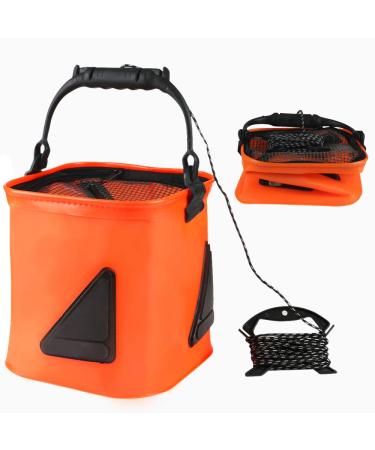 Luoyer Collapsible Fishing Bucket 13 L/3.43Gal Portable Fishing Water Pail for Camping Traveling Hiking Fishing Boating Gardening with 6 Meters Rope(Bright Orange)