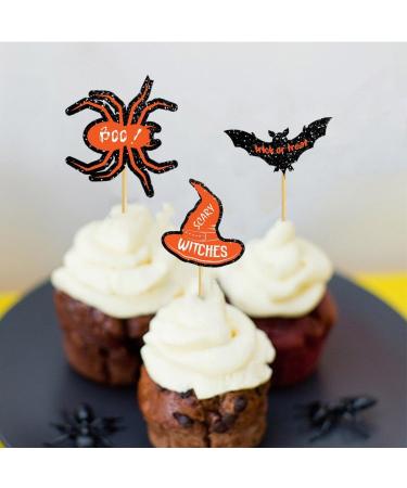 30Pcs Halloween Cupcake Toppers Cute Cartoon Design Cake Insert Toppers Bat Spider Switch Hat Hat Halloween Themed Cake Decorations Party Supplies (30pcs) - Buy Online on GoSupps.com