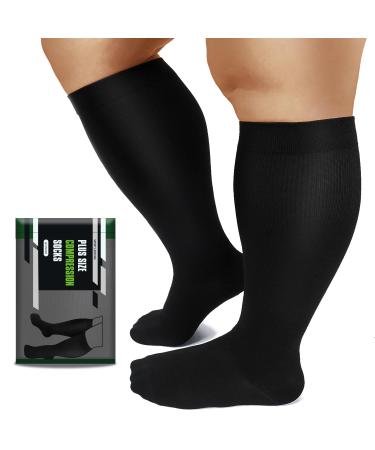 DHSO 1 Pack Plus Size Compression Socks for Women & Men 20-30 mmHG Extra Wide Calf Knee High Stockings for Circulation Support Recovery Black 5xl