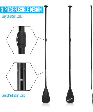 WOOWAVE Adjustable SUP Paddle 3 Piece | Stand-Up Paddleboard Accessory (Aluminum, Fiberglass, Carbon Fiber) - Black - Buy Online on GoSupps.com