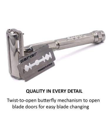 Parker Safety Razor Model 60R with 5 Platinum Blades - Premium Shaving Kit for Men - International Shipping Available - Buy Online on GoSupps.com
