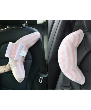 Kids Car Travel Pillow - Neck Support & Seat Belt Cushion for Toddlers - Pink Stripe - Buy Online on GoSupps.com