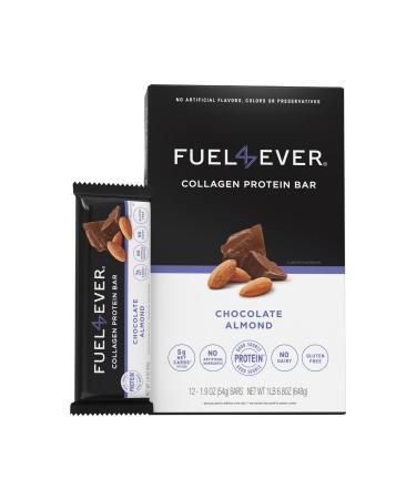 Fuel4Ever Collagen Protein Bars | 14G protein Gluten Free Dairy Free No Sugar or Artificial Ingredients Added | Box of 12 Chocolate Almond Flavor