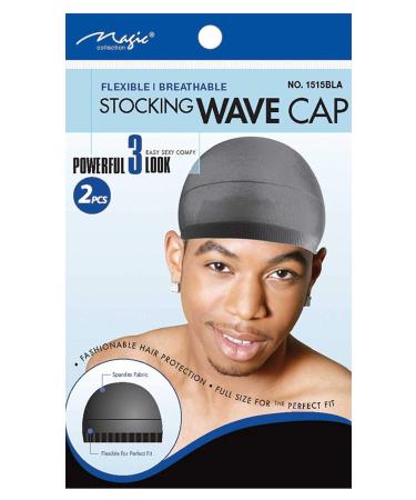 Magic Stocking Wave Cap Pack 2 Caps Black Hair Du Rag Spandex fabric flexible breathable one size comfortable wig hair extensions wig cap stays on your head