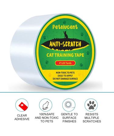 Petslucent Cat Scratch Furniture Protector Tape - 4''x 30 Yards Green | Double Sided Clear Sticky Paws Guards for Carpet, Sofa, Couch, Door - Anti Scratch Deterrent Training Tape - Buy Online on GoSupps.com