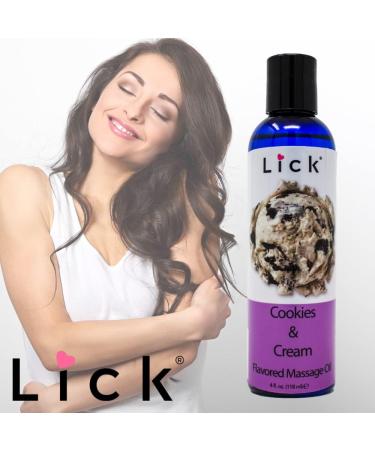 Lick Cookies and Cream Edible Massage Oil - Vitamin E & Sweet Almond Oil Non-Sticky for Relaxing Full Body Massages - 4 oz | International Shipping Available - Buy Online on GoSupps.com