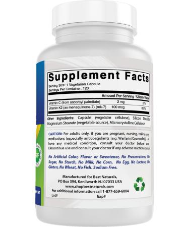 Best Naturals MK-7 Vitamin K2 100 mcg 120 Vcaps - Buy Online on GoSupps.com