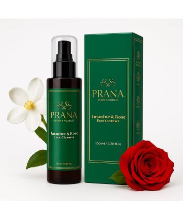 PRANA Rose & Jasmine Facial Cleanser - Natural Face Wash with Ayurvedic Ingredients, Jojoba & Rose Oil, Jasmine Oil & Cucumber - Anti-Aging & Brightening Face Wash - Vegan, Cruelty-Free - 100ml