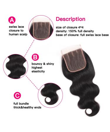 Body Wave Brazilian Human Hair Bundles with Closure - 10/12/14+10 Inch Virgin Hair Weave Extension Bundle with 4x4 Lace Closure - 12A Unprocessed Weft - Natural Color - Buy Online on GoSupps.com