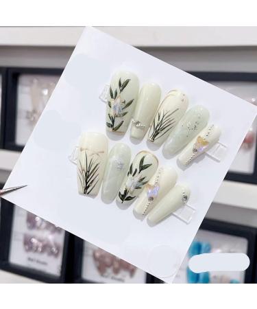 Removable and wearable nail art French Almond Ombre Handmade Press On Nails Long Acrylic False Nail Tips InNail (Color : 29118 Size : M)