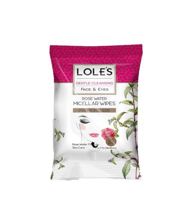 LOLE'S Micellar Wipes with Rose Water - Makeup Removing Wipes with Plant Based Ingredients - Hydrating & Gentle on Skin - Parabens Free 25 count (Pack of 1) Rose Water