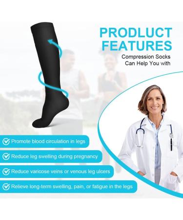 ACWOO Compression Socks L-XL Black-3 Pairs for Women & Men - Non-Slip Breathable Support Socks for Sports, Flight, Maternity, Nurses - Buy Online on GoSupps.com
