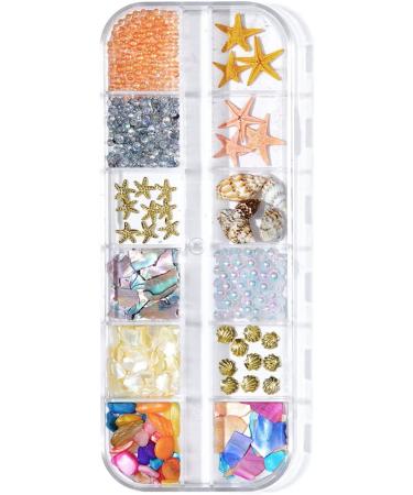 Ocean Themed Nail Charms - Sea Shells & Starfish Style | Nail Accessories with Rhinestones | 2 Boxes Assorted Designs with Tweezers - Buy Online on GoSupps.com