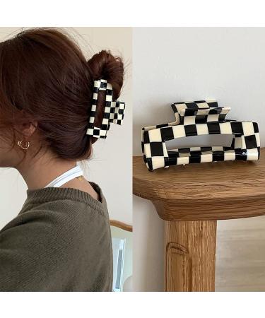Checkered Hair Claw Clips - Vintage Classic Black White Lattice Print Barrettes - Strong Hold Clamp Hair Clips - Tortoise Y2K Aesthetic Hair Accessories for Women Girls - 2 Pack - Buy Online on GoSupps.com