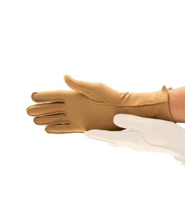 isotoner Women & Men Arthritis Compression Rheumatoid Pain Relief Gloves for joint support with Open/Full finger design Camel Small One Pair of Full Finger Gloves