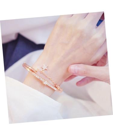 Minkissy Women's Star Bracelet - Rose Gold Cuff with Crystals | Elegant Strass Design 19.5cm - Buy Online on GoSupps.com