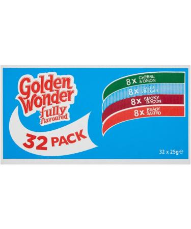 Golden Wonder Fully Flavoured Blue Box And Walkers Big Red Box Cheese and Onion Salt and Vinegar Smoky Bacon Ready Salted Prawn Cocktails 32pkx25g Each Box/Total 64 Individual Bags - Buy Online on GoSupps.com