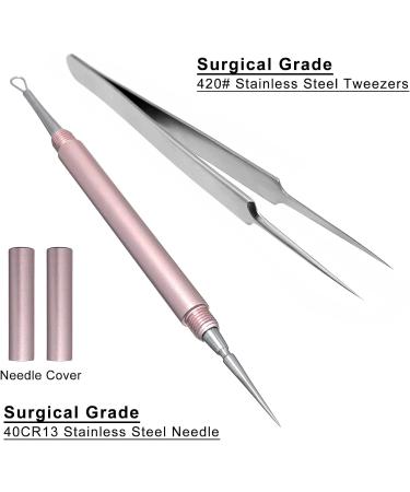 Nekoo Professional Facial Milia Removal Tool & Whitehead Extractor | High Grade Stainless Steel Double Ended Needle & Tweezers Kit for Blackhead & Acne Removal (S512IN-P) - Buy Online on GoSupps.com