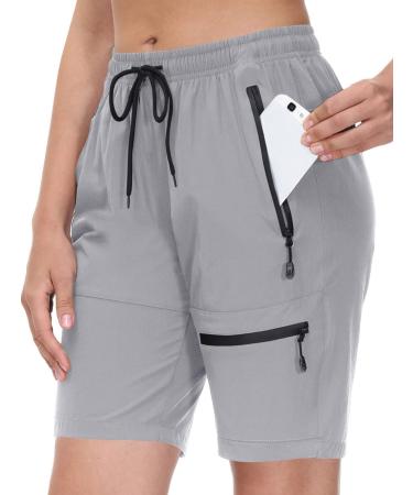 Suwangi Womens Hiking Cargo Shorts Quick Dry Lightweight Camping Stretch Shorts with Zipper Pockets Travel Outdoor Shorts Light Grey Medium