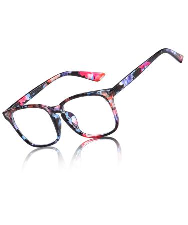 DUCO Blue Light Filter Glasses Women Men No Prescription Glasses for PC/TV/Gaming/Mobile Phone with UV Protection Blue Filter Glasses 5201 Flower