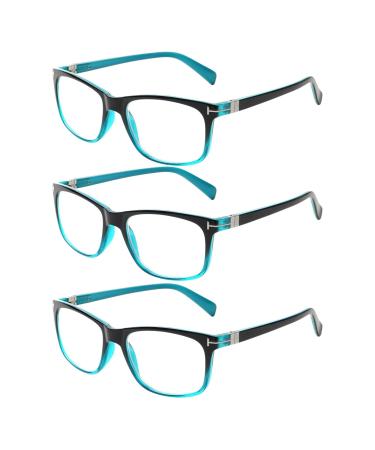 Kerecsen 3 Pack Reading glasses women feather hinges good glasses of high quality rectangular comfortable women reading aid (1.75 3 blue) 1.75 3 blue