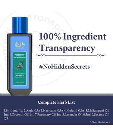 Blue Nectar Rosemary & Bhringraj Hair Oil for Growth | Ayurvedic 9 Herbs | Non-Sticky Amla Oil 200ml - Natural Redensyl Alternative - Buy Online on GoSupps.com