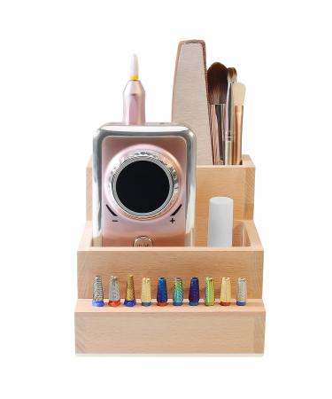 Wooden Nail Drill Bits Holder Organizer - 10 Holes Rectangle Box for Manicure Tools in Home or Salon - Buy Online on GoSupps.com