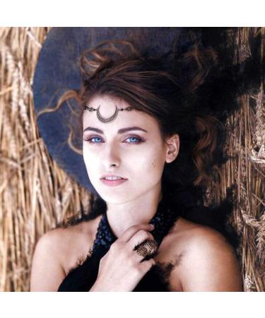 Yalice Boho Crescent Moon Head Chain | Vintage Crystal Hair Accessory for Women and Girls | Bronze-1 - Buy Online on GoSupps.com