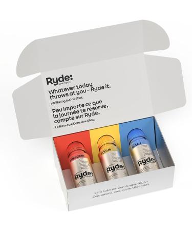 Ryde Discovery Pack | Variety 3 pack of 60 ml Wellbeing shots | Zero Calories Zero Sugar and Vegan | Essential B vitamins and Caffeine Discovery Pack (Variety of Flavors)