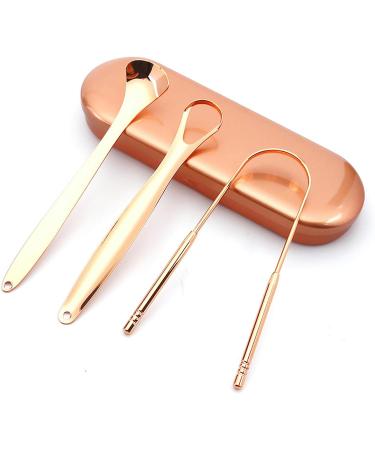 WILsem Stainless Steel Tongue Scraper - Fresh Breath Tongue Cleaner Brush with Travel Box (3 Sets) - Rose Gold - International Shipping Available - Buy Online on GoSupps.com