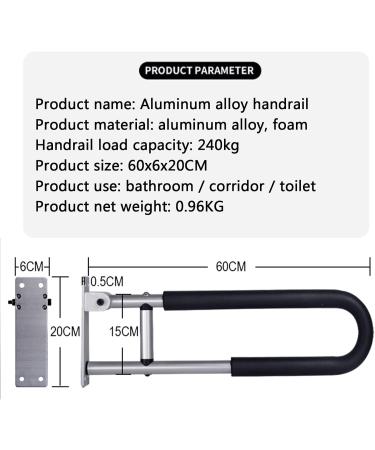 23.6-Inch Flip-Up Bathroom Grab Bar Toilet Support Assist Rails Shower Handle Toilet Safety Rail Bath and Shower Grab Bars Handicap Grab Ba - Buy Online on GoSupps.com