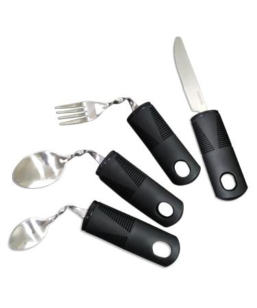 Omevett Bendable Cutlery for Disabled Hands Set of 4 Easy Grip Disability Aids Cutlery Sets Weighted Bendable Cutlery with Knife Fork Spoon for Disabled Hands for Disabled People Elderly Parkinson